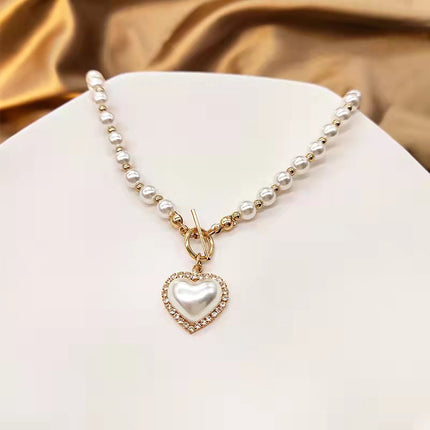 South Korea Dongdaemun Fashion Pearl Necklace Women Love Shell Pendant Collarbone Chain ins Cold Style Simple Necklace Chain