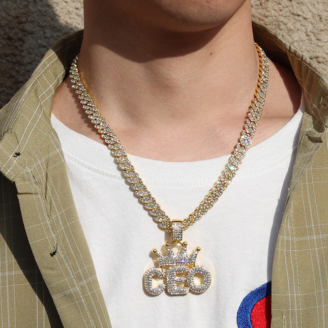European and American Hip-Hop Pendant Crown Ceo Letter Niche Design Full of Diamonds Cross-Border Hot Selling Pendant Cross-Border Exclusive Supply