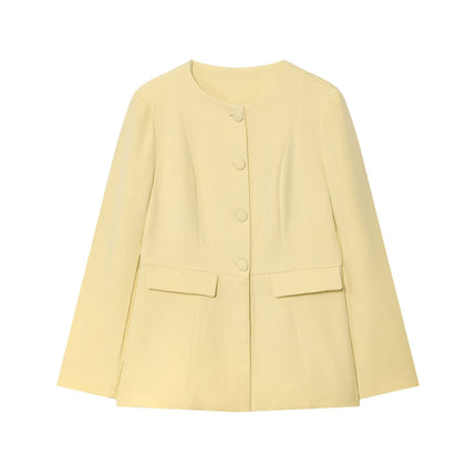 Cross-Border Aliexpress Popular Zr Women's Clothing Export Women's Clothing Wholesale Autum Round Neck Versatile Buttoned Slim Jacket