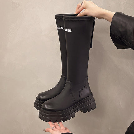 Over-The-Knee Boots for Women 2025 New British Style Rear Zipper Knight Boots Small Thick-Soled Round-Toe Fashion Boots