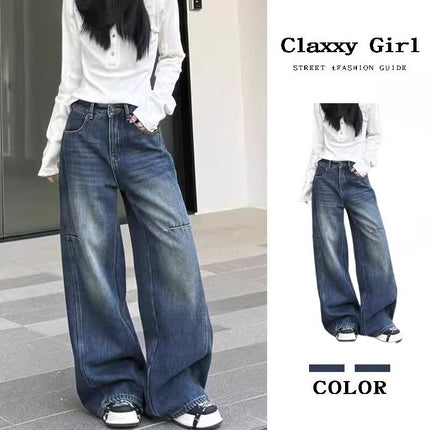 Wide-Leg Jeans for Women, American Design, New Style, Plus-Size, Pear-Shaped, Body-Covering, Curved Knife Pants, Large Size, Retro Straight-Leg Long Pants