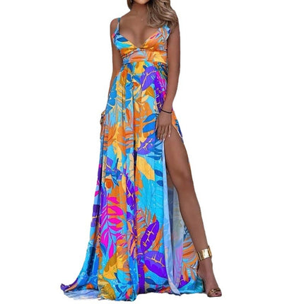 2025 New Spring Leaf Four-Way Stretch Dress Bohemian Strap Off-Shoulder Tube Top Floor-Length Dress for Women