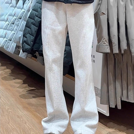 White-Gray Flared Sweatpants for Men, Spring and Autumn, Tall, Extended Length, Straight-Leg, Drapey, American-Style, Cropped Casual Pants