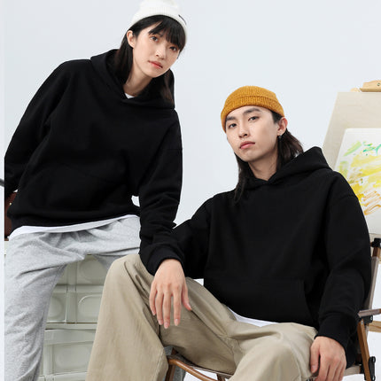 Lamb Wool Drop-Shoulder Loose Sweatshirt with Pockets, Hooded Pullover, Trendy Heavyweight Thickened Autumn and Winter Hoodie, Casual Fashion