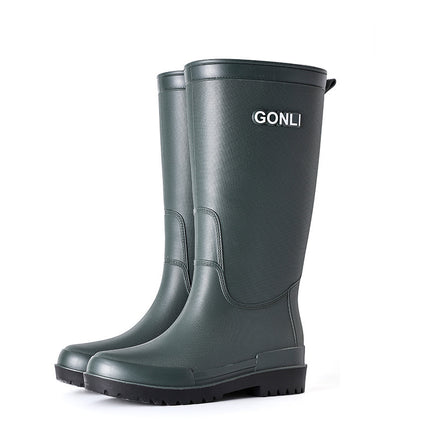 Fashionable Rain Boots for Men, High-Top, Non-Slip, Wear-Resistant Rubber Shoes, Suitable for Outdoor Wear, with Added Fleece for Warmth, Waterproof, Comfortable, Mid-Heel, Lightweight