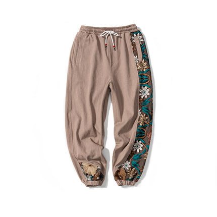 2025 Autumn and Winter New Loose Men's Japanese Retro Trendy Large Size Embroidered Color-Blocking Casual Pants Factory Direct Supply