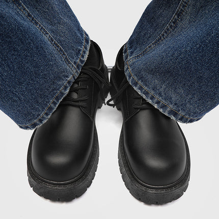 Cross-border plus size men's leather shoes 2024 new autumn niche British casual men's shoes thick bottom increased black big head