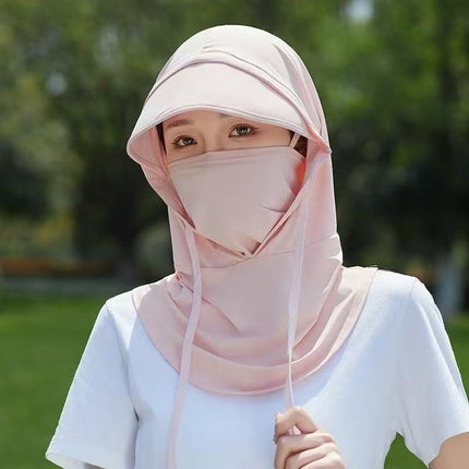 Sunscreen Cap Women's Summer Full Face Sunshade Anti-UV Riding Ice Silk Cool Sense Breathable Mask Neck Protection Integrated Cap
