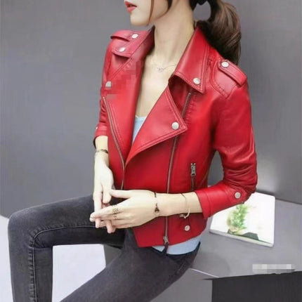 2025 Women's Leather Jacket Autumn Korean Style Slim Fit Motorcycle Pu Leather Casual Versatile Jacket