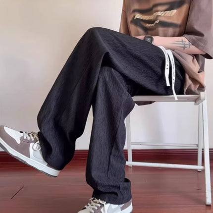Pleated Casual Pants Men's Summer 2025 New Straight Wide-Leg Pants Youth Drawstring Ins Draped Floor-Length Pants