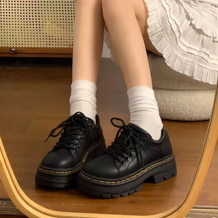 Campus Versatile British Style Small Leather Shoes for Women Spring New Heightening Thick-Soled Brown Shoes