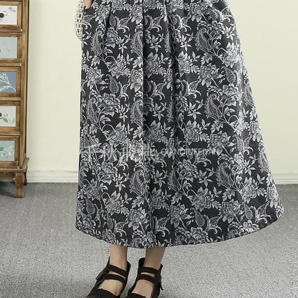 Japanese and Korean-style High-end Jacquard Skirt 2025 Spring and Summer New Cotton and Linen Hip Covering Slimming Waist A- Line Skirt Mid-length Skirt