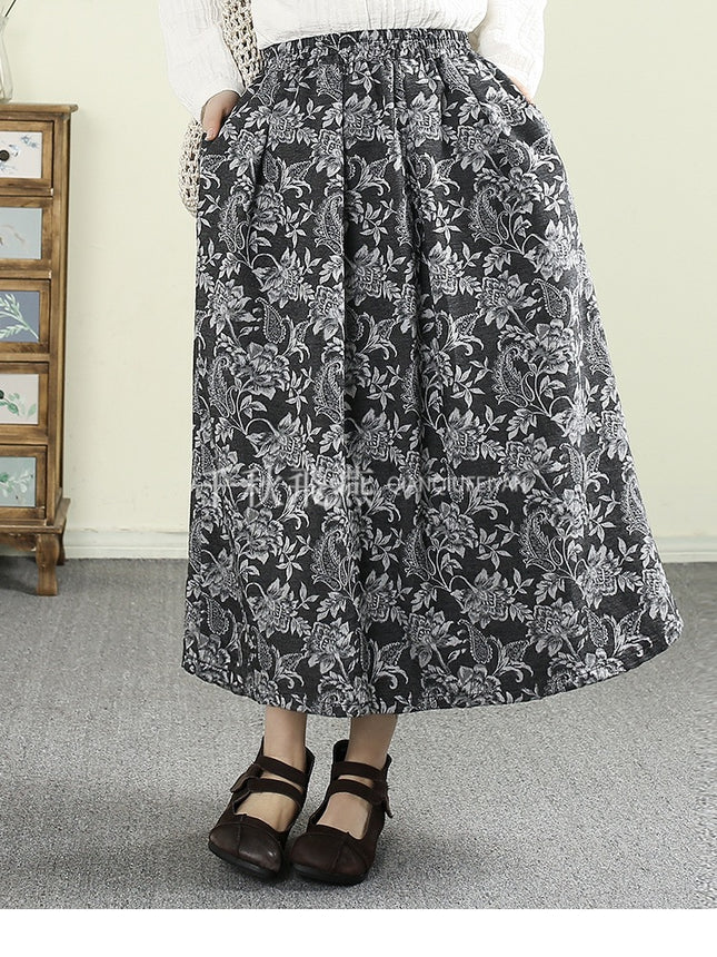 Japanese and Korean-style High-end Jacquard Skirt 2025 Spring and Summer New Cotton and Linen Hip Covering Slimming Waist A- Line Skirt Mid-length Skirt