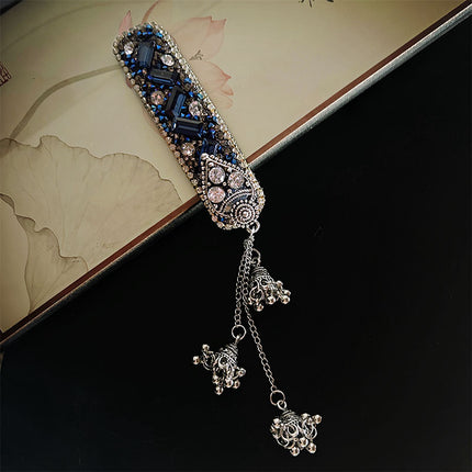 Blue Diamond Bell Tassel Hairpin Women's High-End Exquisite Hair Accessories Hairpin Ancient Style Headdress Clip Bangs Clip Bb Clip
