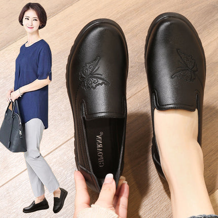 Mom's Shoes Are Comfortable Spring and Autumn Flat Soft-Soled Non-Slip Single Shoes for Women, Middle-Aged and Elderly, 2026 New Model Leather Shoes for Middle-Aged and Elderly
