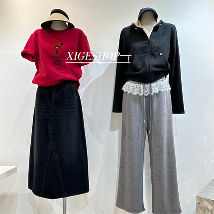 Cartoon Puppy Towel Velvet Embroidered Short-sleeved T-shirt Women's Loose All-match Slimming Casual Shape Crewneck Top for Early Spring