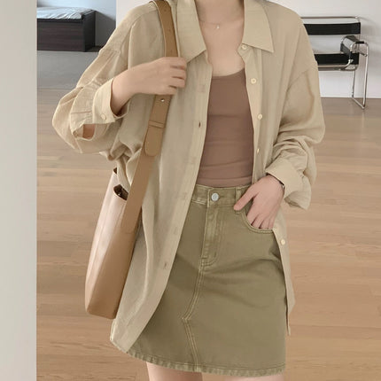khaki Light and Thin Sun Protection Polo Shirt Women's Summer New Loose Casual Long Sleeve Top