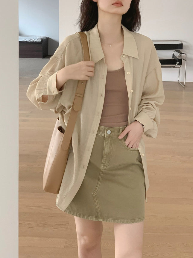 khaki Light and Thin Sun Protection Polo Shirt Women's Summer New Loose Casual Long Sleeve Top