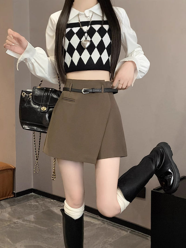 Suit Short Skirt A-Line New High-Waisted Slimming 2025 Irregular Stylish Women's Spring and Summer Pants Skirt