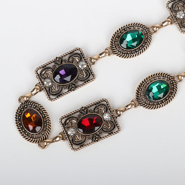 Niche light luxury style vintage carved waist chain Women's rhinestone chain all-match decorative belt fashion matching skirt fine accessories