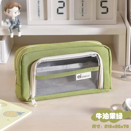 Transparent pencil case ins Japanese large capacity junior high school boys and girls simple high-looking pencil case Office pencil case