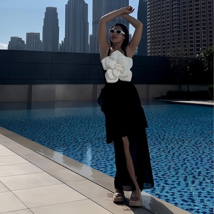 Big Flower Decorative Black and White Swimsuit suit Women's Amazon AliExpress Swimsuit New Arrival