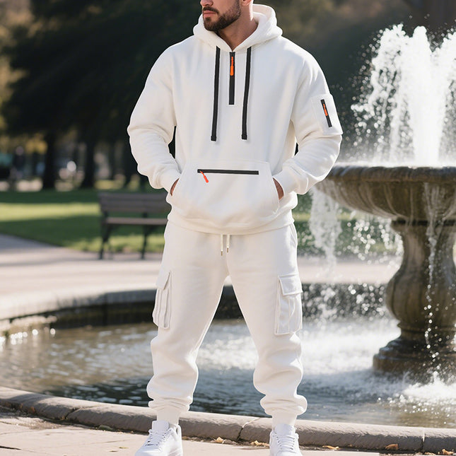 Cross-Border Foreign Trade Winter Large Size American Heavyweight Plus Velvet Loose Men's Casual Sports Multi-Pocket Workwear Suit for Men