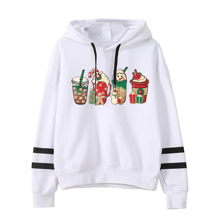 Cross-border foreign trade Europe and the United States Christmas cup printing parallel bars hooded hoodie men's and women's European size autumn and winter coat