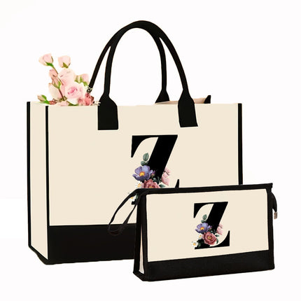 Cross-border Hot-selling Canvas Shoulder Bag Cosmetic Case Bag Contrast Printed Portable Zipper Clutch Bag Storage Case
