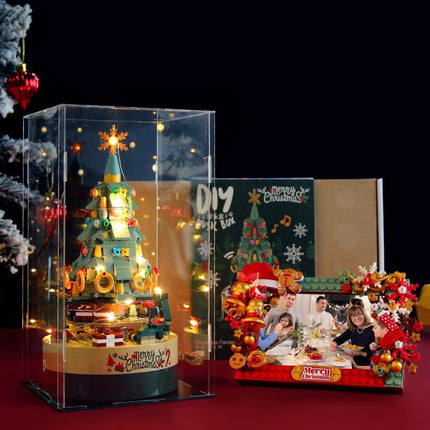 [Free Shipping] Genuine Jiaqi 1302 Colorful Christmas Tree Building Blocks Rotating Music Box Chinese Christmas Building Blocks Gift