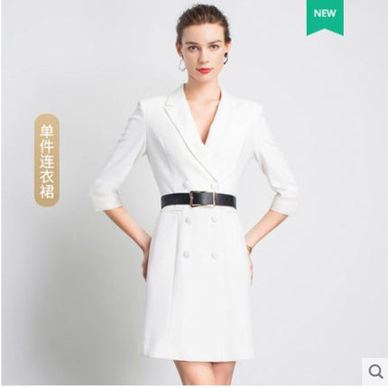 Spring and Autumn New Fashion double breasted suit collar dress domineering female president waist-tight professional women's dress overalls OL