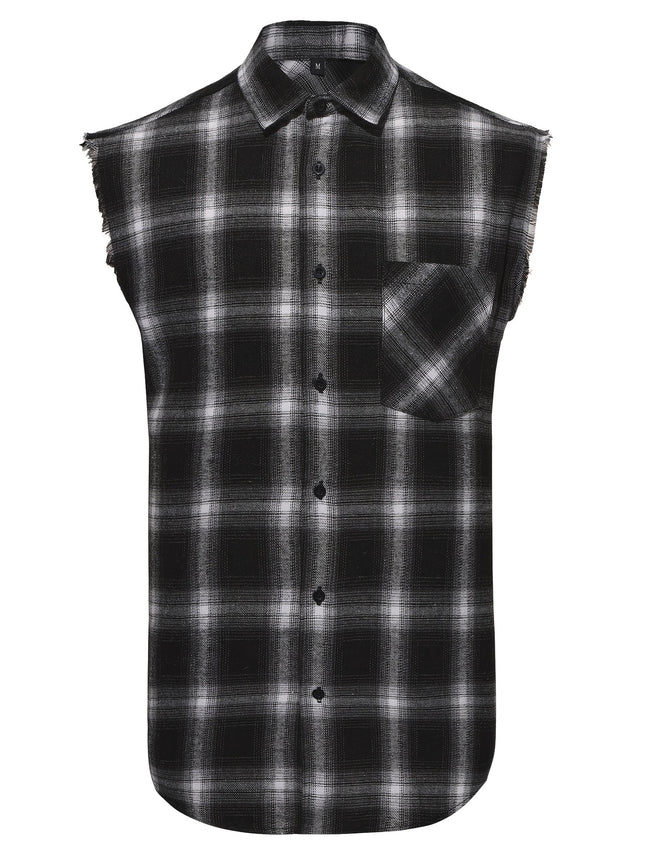 Europe and the United States cross-border personality men's jacket plaid sleeveless shirt men's casual shirt tassel craft shirt foreign trade fixed
