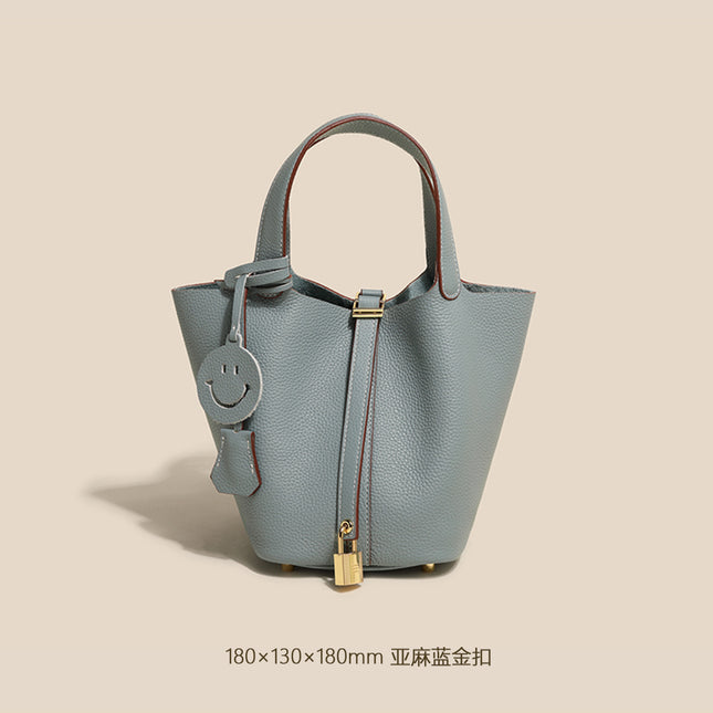 Bags for Autumn and Winter 2025, First Layer Cowhide Bucket Bag, Handheld Mommy Bag, Genuine Leather Tote Bag, Large Capacity Women's Bag