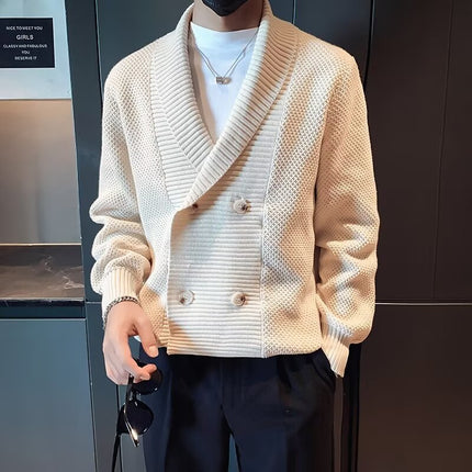 Sweater Men's 2025 Spring & Fall New Business Casual Slim Knitted Cardigan Green Fruit Collar Design Trendyy Youth Jacket