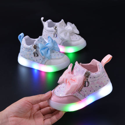 2024 Spring and Autumn New Light Bow Children's Casual Board Shoes Girls Princess Soft Sole Comfortable Sports Board Shoes Trendy
