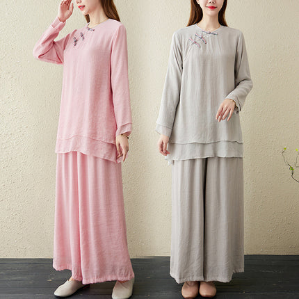 Spring and Summer Taiji Clothing Women's Retro Elegant Taijiquan Morning Exercise Martial Arts Performance Clothing Zen Clothing Tence Cotton Sports Yoga
