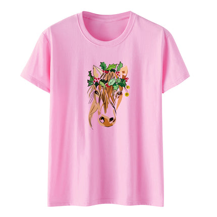 Amazon a generation of hair with green flowers horse head printed loose European and American printed ladies casual T-shirt women's jacket