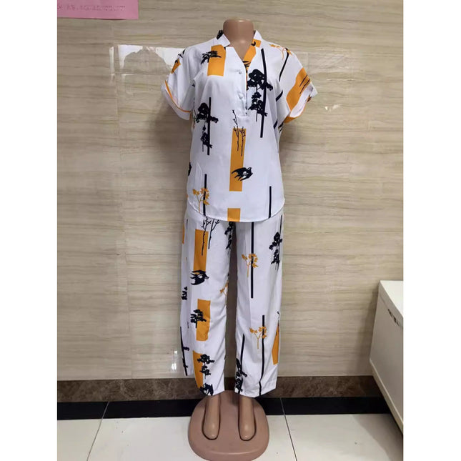 2024 In-Stock Cross-Border Aliexpress Popular Foreign Trade Women's Clothing with Unique Print Two-Piece Set Versatile Korean Fashion