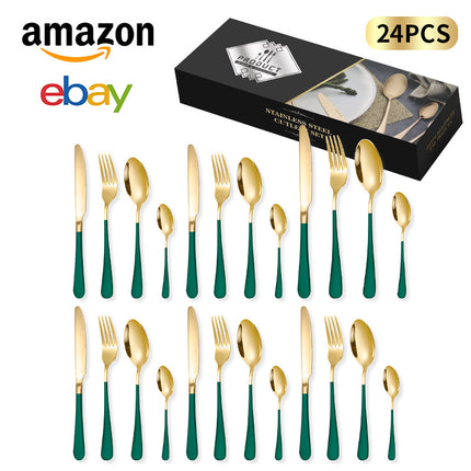 Cross-border Amazon stainless steel tableware 24 pieces suit Western tableware steak knife fork spoon gift box tableware suit