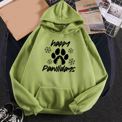 Foreign trade cross-border Happy Pawlidays dog feet snowflake printing hooded hooded vests autumn and winter European and American men and women