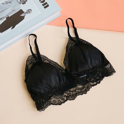 Guolian Traceless Silk Mulberry Silk Underwear Women's Thin Triangle Cup Large Chest Small Sleeping No-Rings Bra