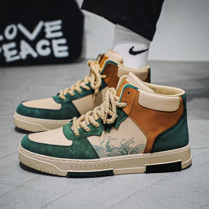 Men's Shoes Autum New High-Top Sports and Leisure Korean Style Trbottomyy Versatile Youth Thick-Soled Board Wholesale Aj Trbottomy Shoes