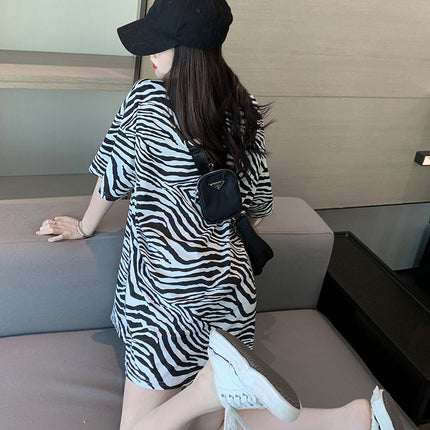 New Korean Women's Clothing Supply Leopard Print Short-Sleeved T-Shirt Women's Summer Mid-Length Women's Bottoming Shirt Top Dropshipping