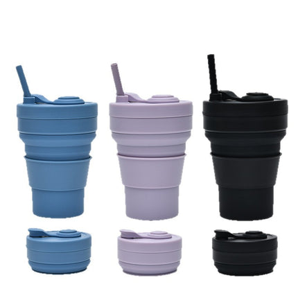 Cross-border folding cup outdoor travel convenient straw folding cup Silicone Collapsible Cup