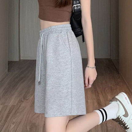 Sports Shorts Women's Summer Thin 2025 New plus size Loose Grey Casual Mid-length Pants Wide Leg 5-length Pants