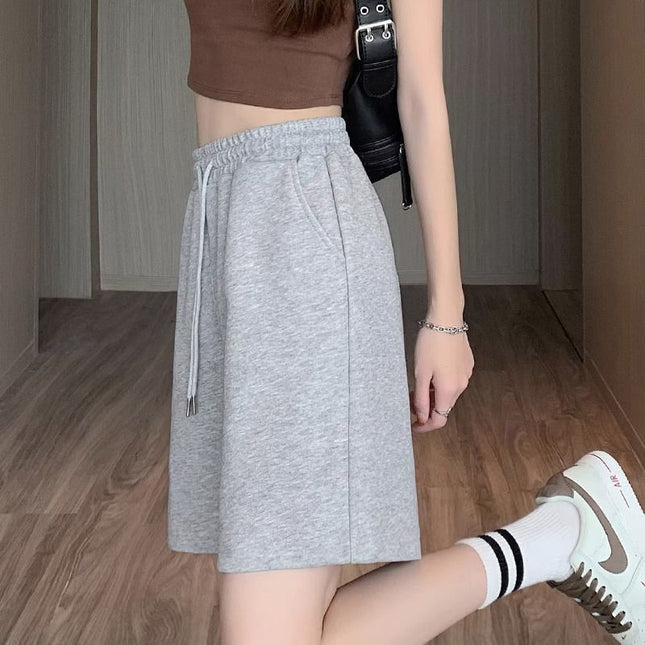 Sports Shorts Women's Summer Thin 2025 New plus size Loose Grey Casual Mid-length Pants Wide Leg 5-length Pants