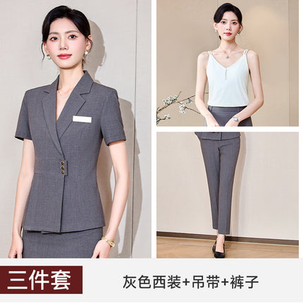 Stewardess Fan Short-sleeved Suit suit Women's Summer Thin Work Clothes Elegant High-end Beauty Salon Jewelry Store Business Wear