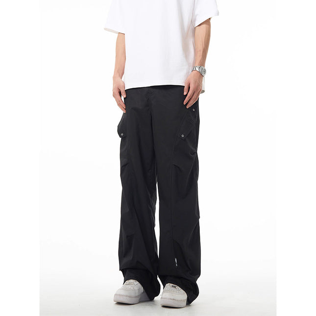 American Style Retro Army Green Tooling Paratrooper Pants Men's Summer Wrinkled Design Sense Wide Leg Loose Straight Casual Pants