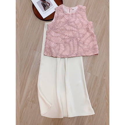 Qianyu 2025 Summer New Korean apricot Heavy Industry Stitching Vest Sleeveless Loose A Shirt Top Women
