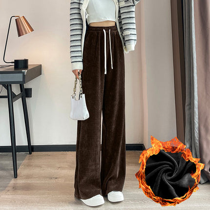Women's wide-leg pants spring/autumn/winter New draping slimming loose high waist fleece-lined corduroy straight mop pants
